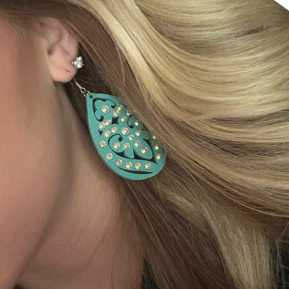 Turquoise Western Rhinestone Earrings - Picture 3 of 3